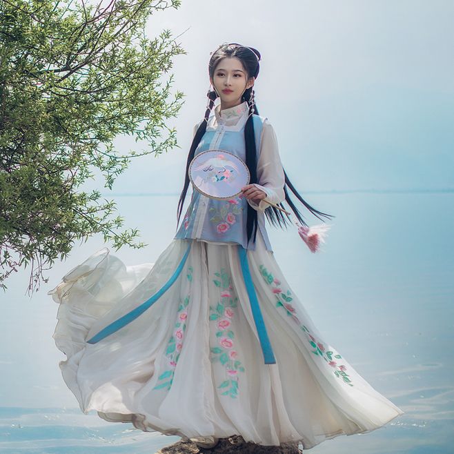 華姿儀賞 清游 原創(chuàng)設(shè)計漢服女裝日常繡花百搭超大擺齊腰襦裙