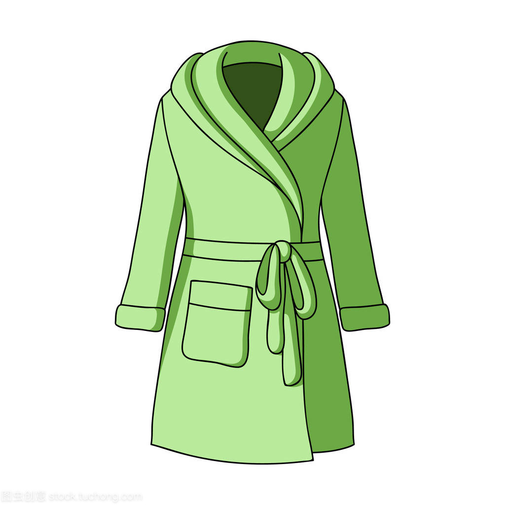 沐浴后的綠色女式禮服。婦女的家居服。女人的衣服單卡通風(fēng)格矢量符號股票圖中的圖標